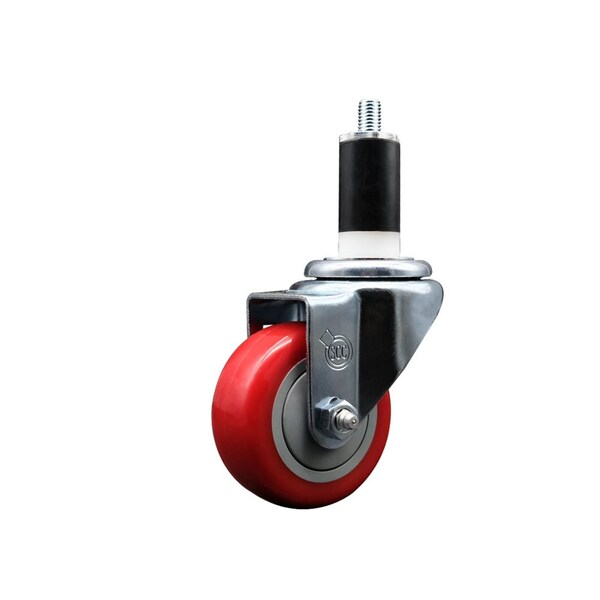 3'' SS Red Poly Wheel Swivel 1-3/8'' Expanding Stem Caster